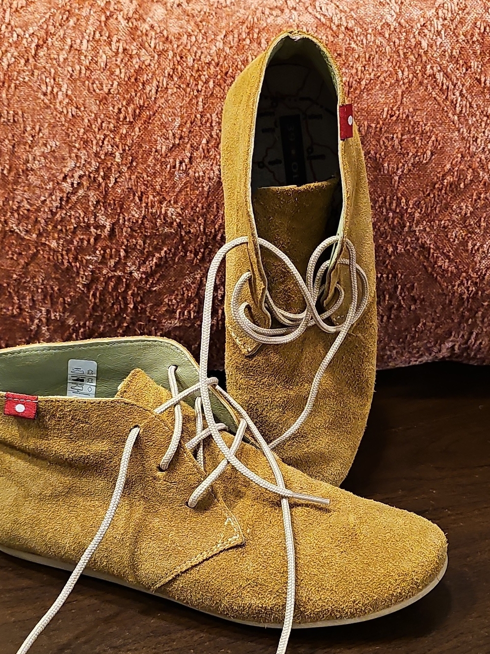 Oliberte Women’s Lace-Up Suede Boots in Mustard Yellow